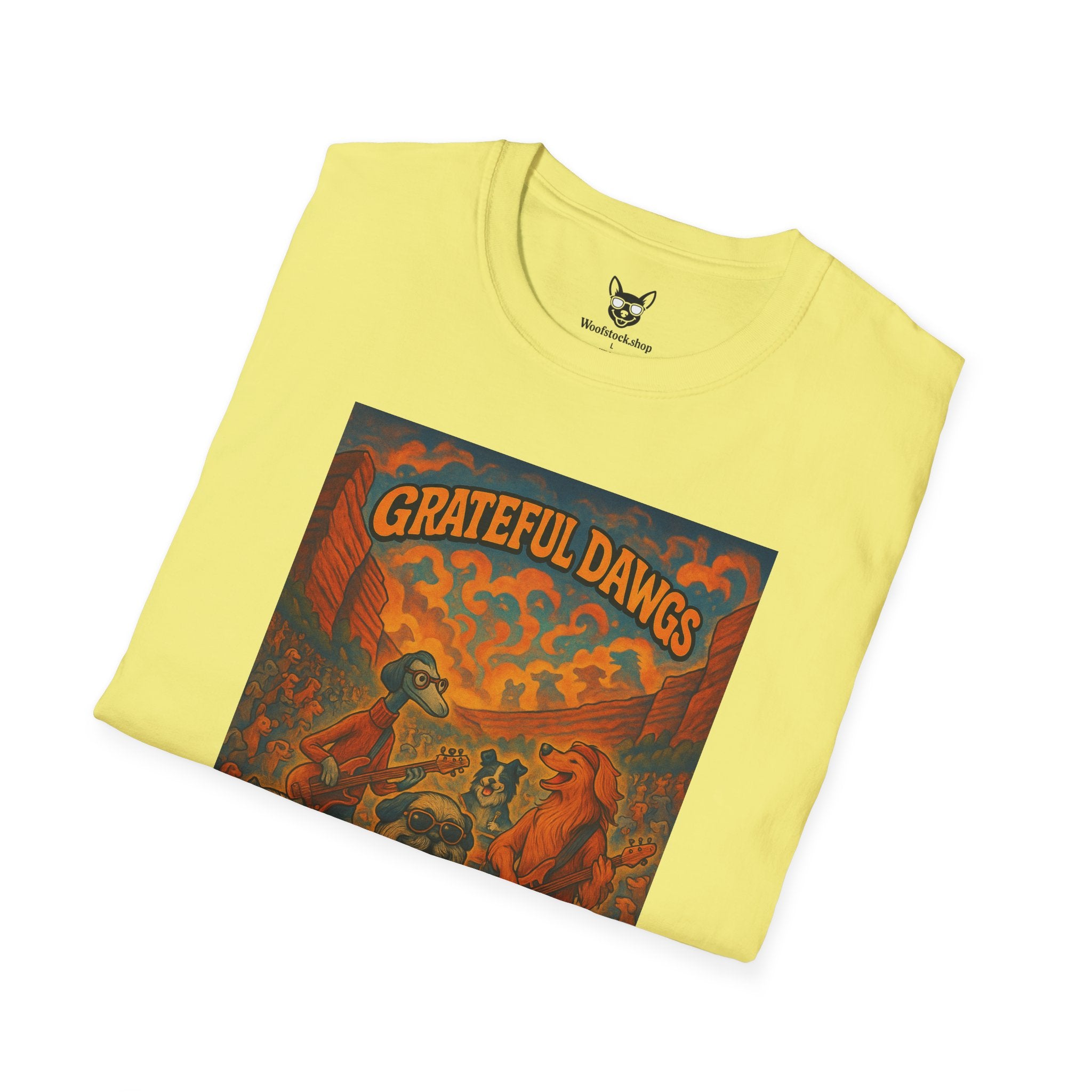 Grateful Dead Concert Poster Dog Parody Unisex Softstyle T-Shirt – Funny Tee for Music and Dog Lovers